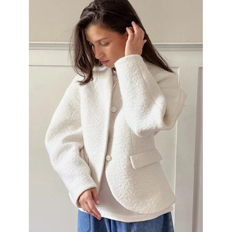 معطف صوفي نسائي من Thiened V-ne لون نقي صغير Fraance Sle توب لخريف وشتاء تصميم جديد للإحساس