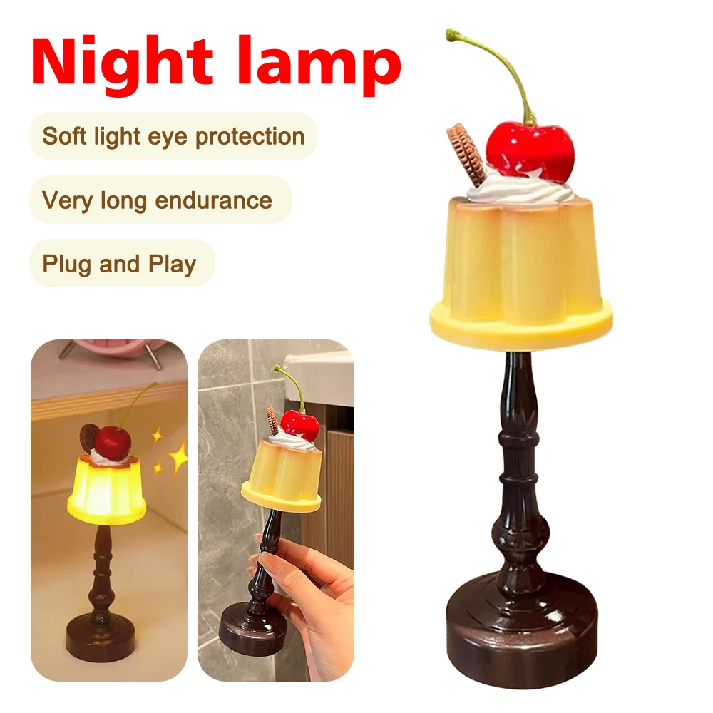LED Retro Pudding Night Light โคมไฟข้างเตียงแบตเตอรี่ขับเคลื่อนโคมไฟตั้งโต๊ะขนาดเล็กเหมาะสําหรับห้องนอน Cafe Home Decor, ของขวัญสําหรับเพื่อน