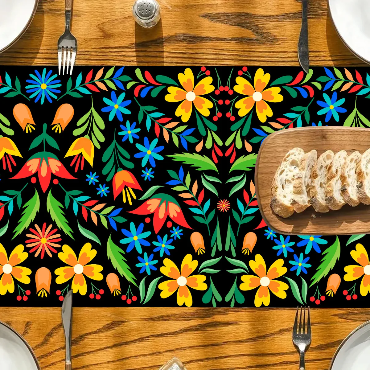 Mexican Style Table Runner Colorful Flowers Table Runners for Mexican Themed Wedding Dining Party Kitchen Table Decoration