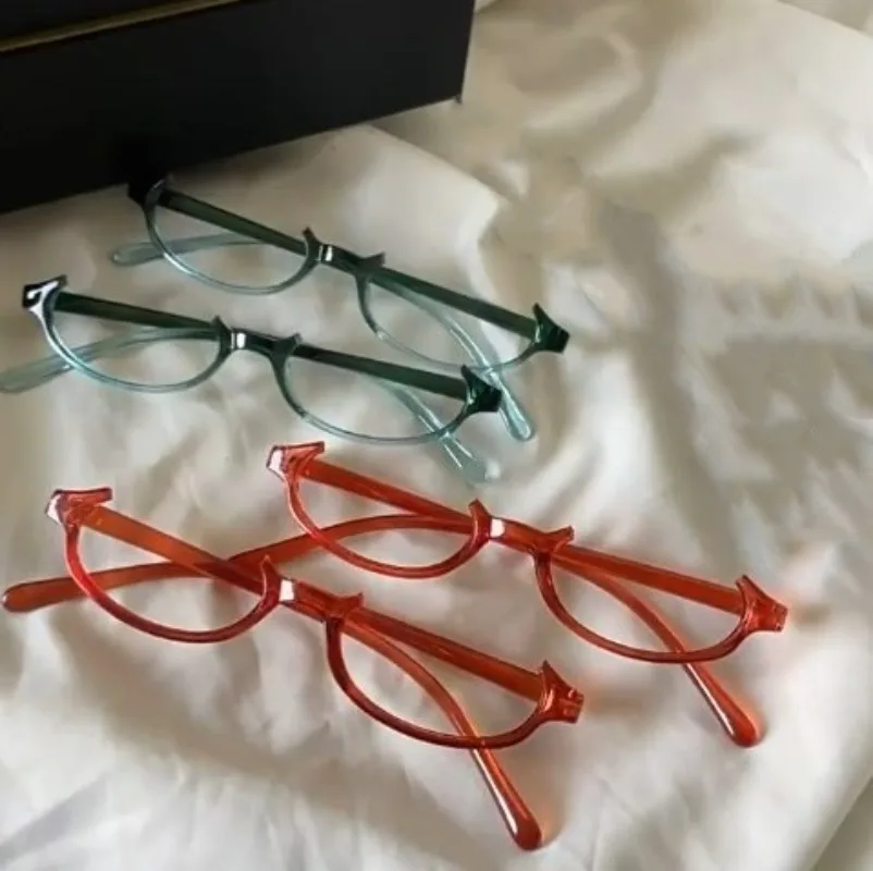 Women Retro Oval Glasses Y2K Japanese Korean Girls Red Green Half-frame Glass Eyewear Decorative Computer Anti-blue Eyeglasses