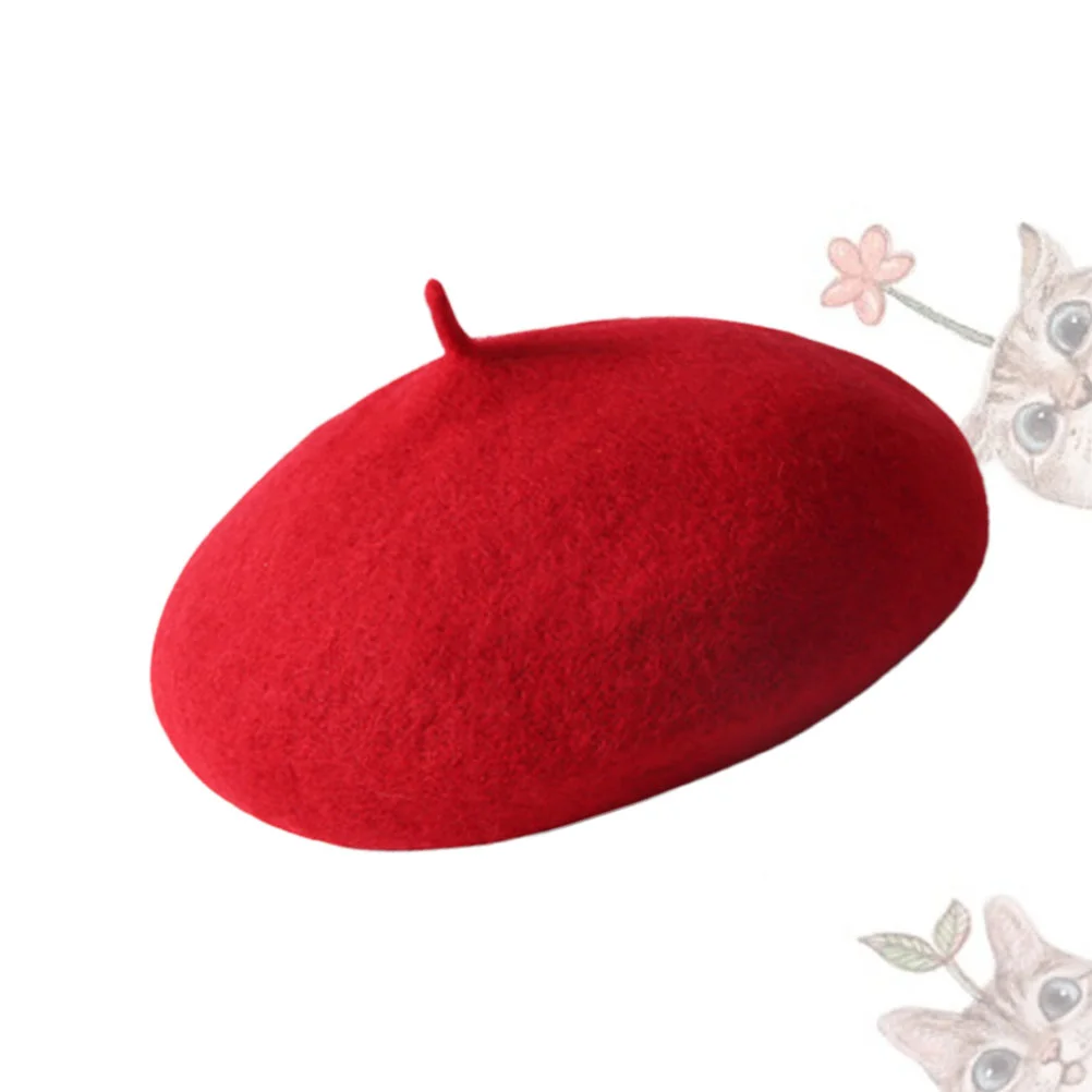 Children Warm Beret Baby Wool Hat Outdoor for Girl Autumn Kids - Size M (Red) Children Wool Beret