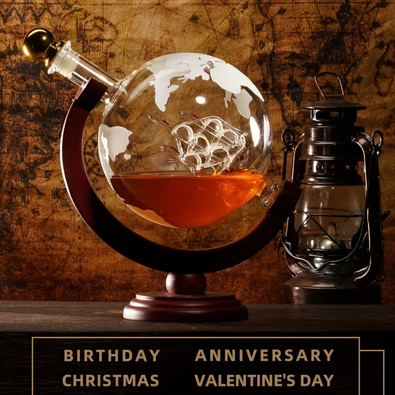 Amazon Globe Decanter Whiskey Glass Set with Map Bar Tools Gift for Men