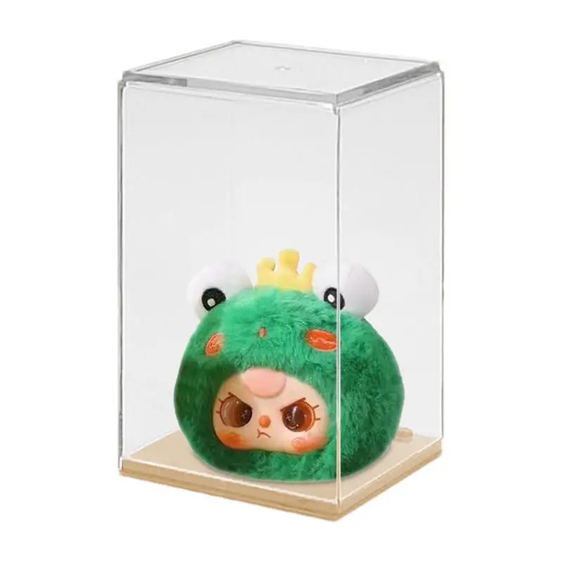 Espositore per bambole con figurine trasparenti, scatola portaoggetti in acrilico Vetrina da collezione impilabile trasparente con base colorata per bambola