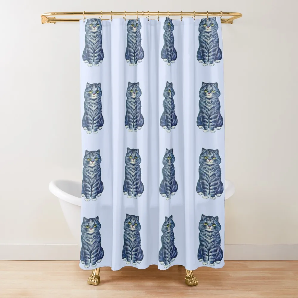 Cat in Blue by Artist Louis Wain Shower Curtain Bathroom Accessory Elegant Bathroom Curtain