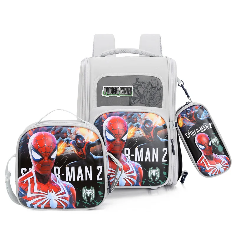 Disney Girl Boy School Bag Set of 3pcs Grade 1-3 Frozen Spider Man Primary Student Shoulder Orthopedic Backpack Mochila Escolare