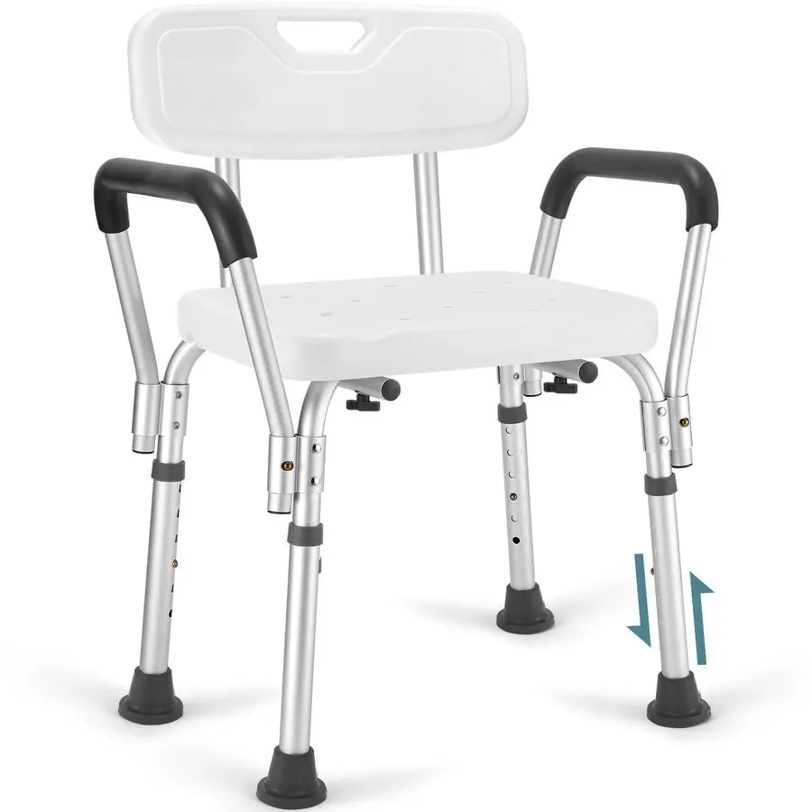 Chair for Elderly and Disabled with Padded Armrests and Back, Adjustable Height Shower Seat, Easy to Assemble Heavy Duty Shower