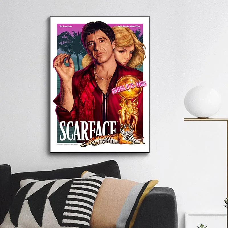 Gangster Movie Scarface Posters Prints Tony Montana with Money Canvas Painting Portrait Wall Art Pictures Living Room Home Decor