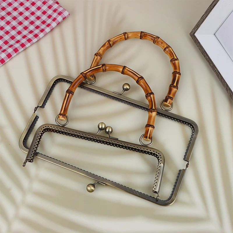 1Pc Vintage Metal Purse Bag Frame Kiss Clasp Lock With Bamboo Handle Jewelry Clasps Sewing Fasteners Purse Making Supplies