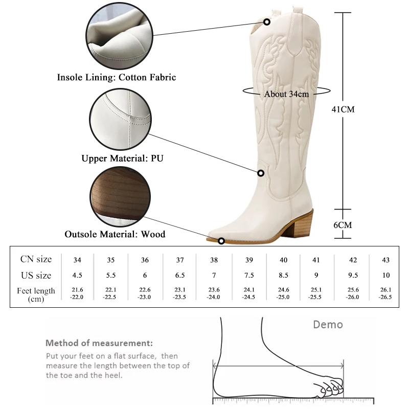 GMQM-zapatos de vaquero occidentales bordados para mujer, botas hasta la rodilla de PU con tacón grueso, botas de plataforma con punta puntiaguda,