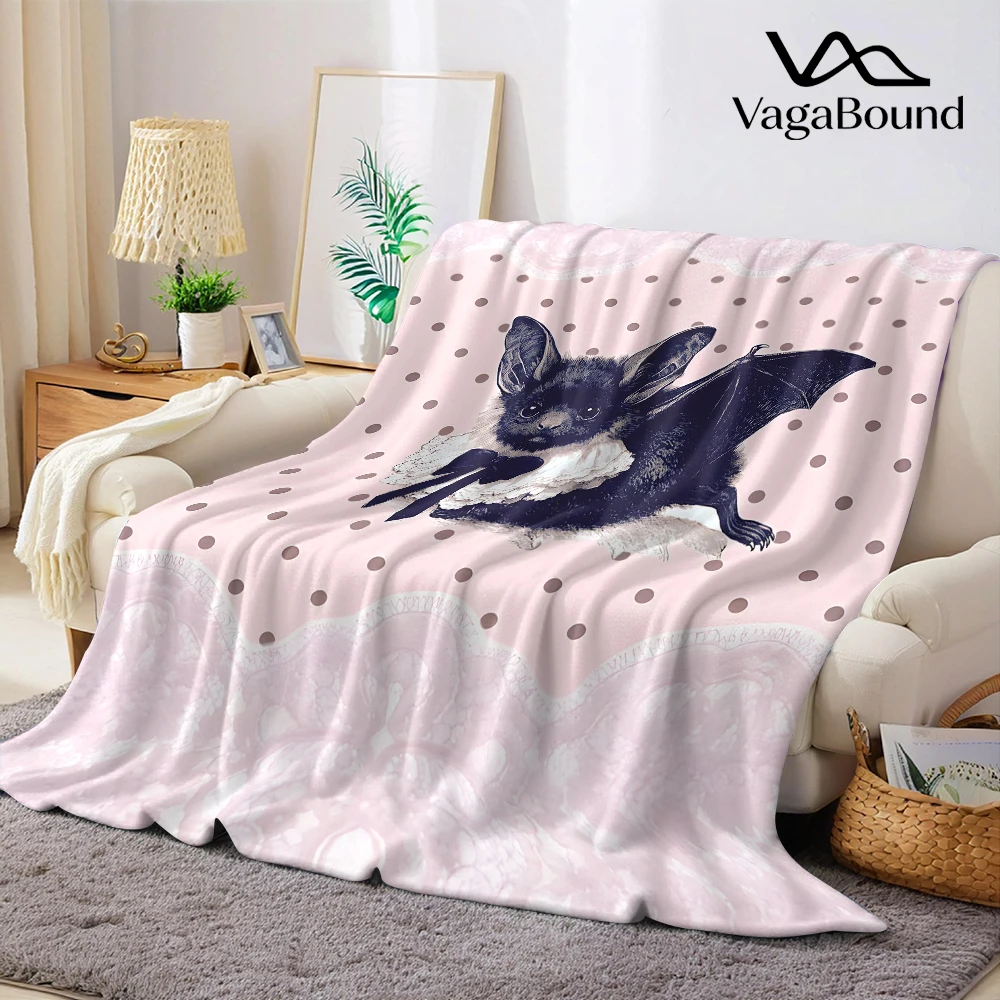 Pink Lace Bat Polka Dots Flannel Blanket Warm Soft Halloween Christmas Decorative Couch Warm Cozy All-Season Gift