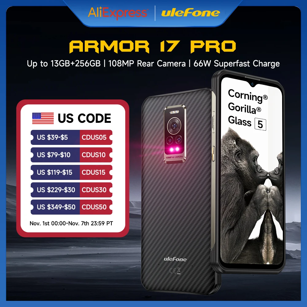 

Ulefone Armor 17 Pro Rugged Smartphone Night Vision 13GB 256GB Helio G99 4G Mobile Phones 120Hz 108MP Android 12 NFC Global