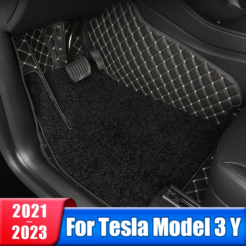 Custom Made Leather Car Floor Mats For Tesla Model 3 Model Y 2021 2022 2023 Interior Carpets Rugs Foot Pads Accessories