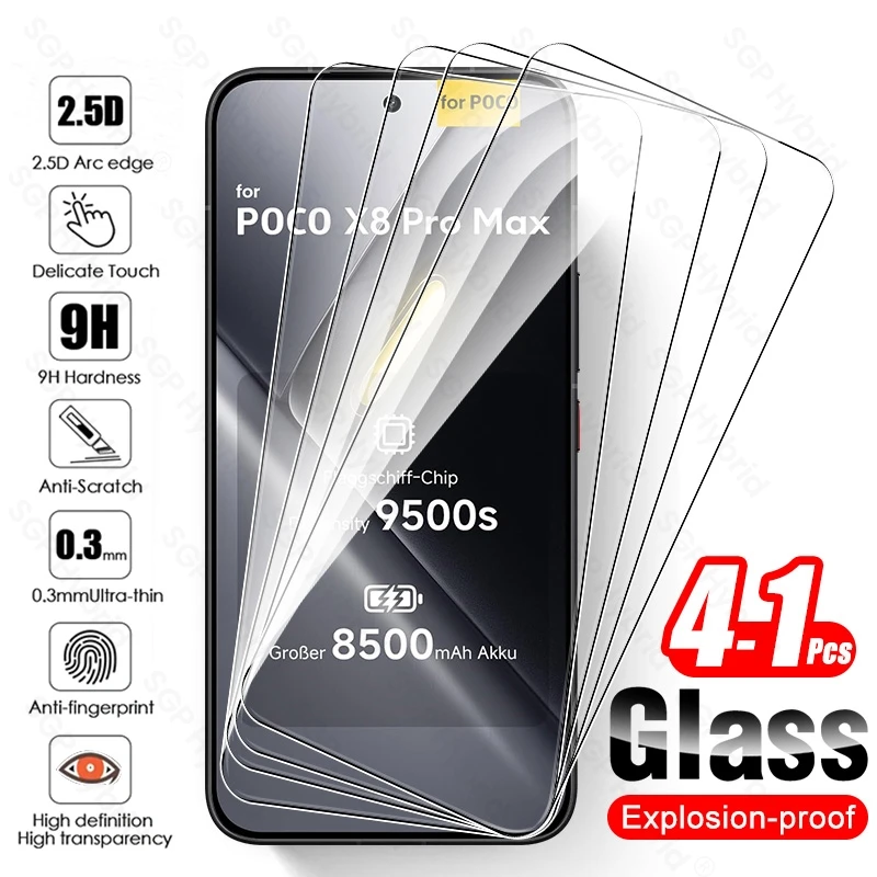 

4-1 шт. Защитная пленка из закаленного стекла 9H для Poco X8 Pro Max ProMax Poko Little X8ProMax PocoX8ProMax 5G 2026 (для разблокированных устройств)