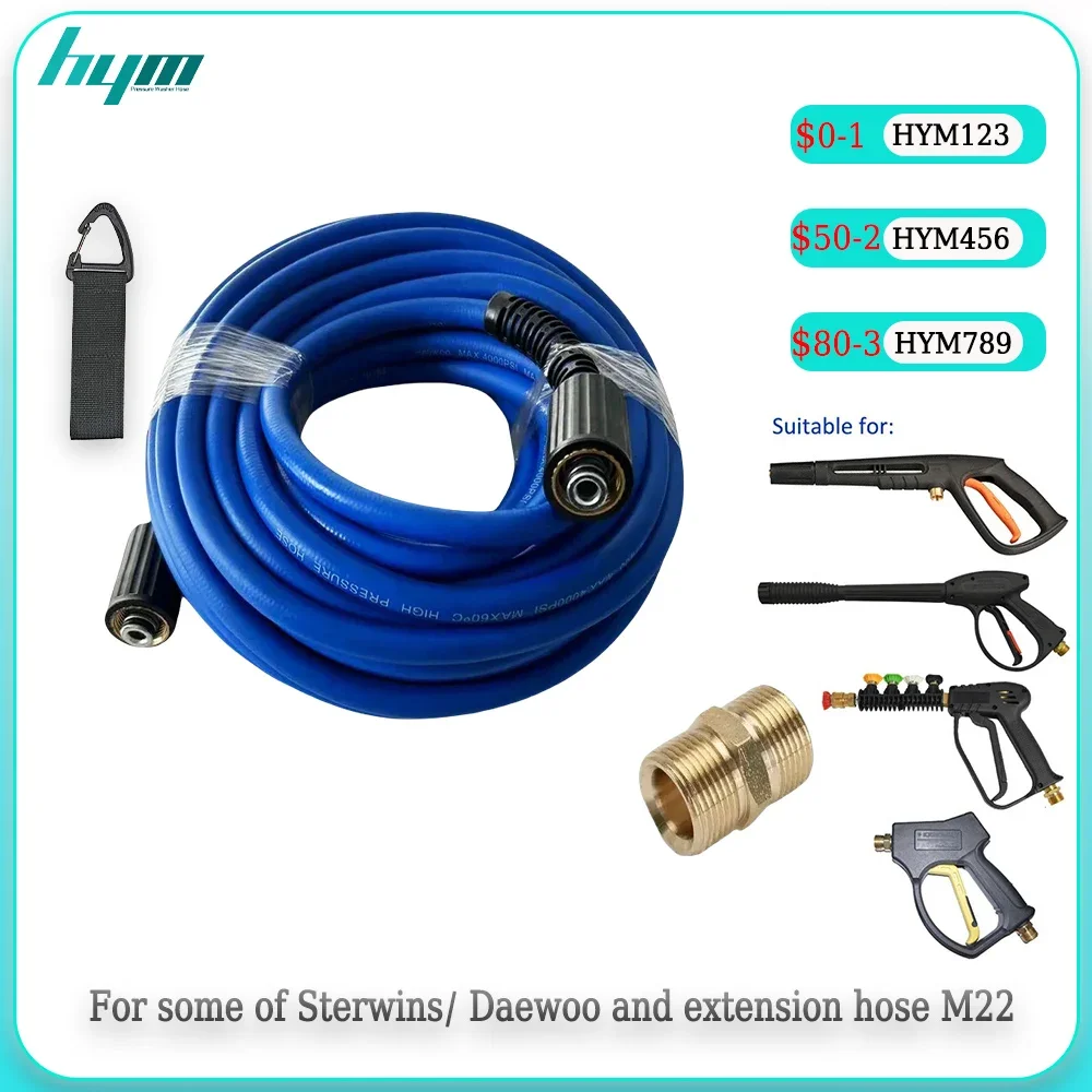 Pressure Washer Hose for Power Washer Flexible Kink Resistant Hose Replacement Extension Hose Cord Pipe M22-pin14/15 Adapter