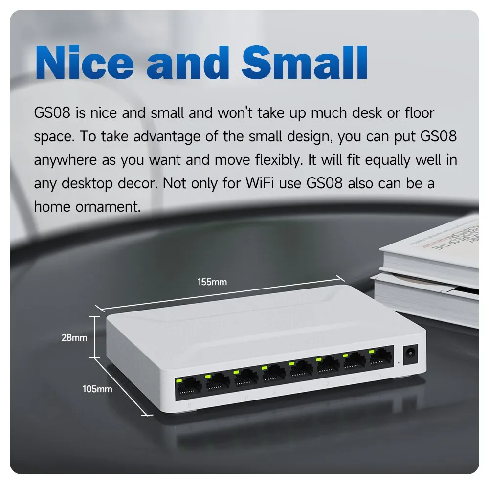 PIX-LINK GS08 Network Switch 8 Ports 10/100/1000Mbps Ethernet Gigabit Switcher High Performance RJ45 Lan Internet Splitter