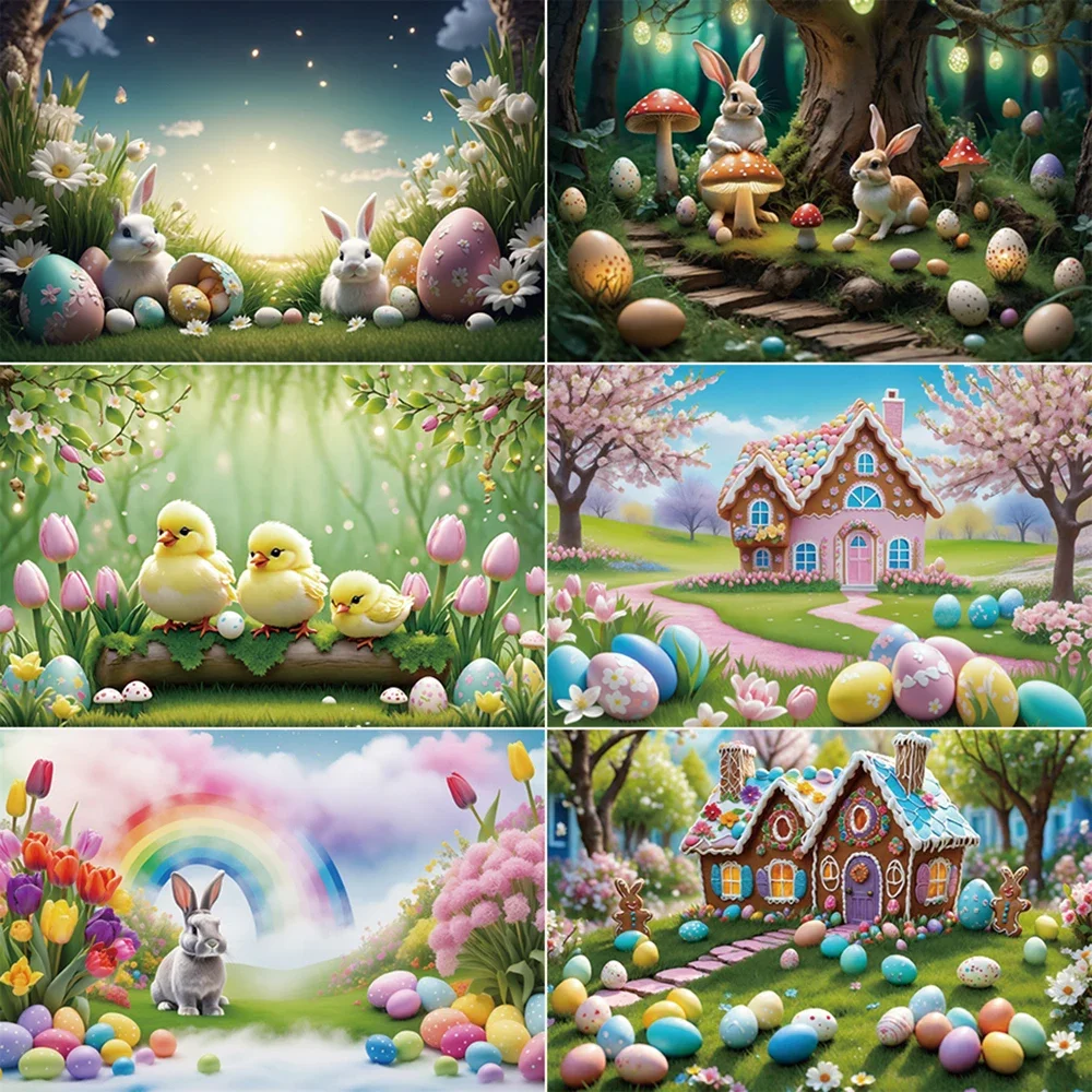 

MOON.QG Easter Wonderland Photography Background Bunny Enchanted Forest Rainbow Photocall Backdrop Baby Studio Photozone Props