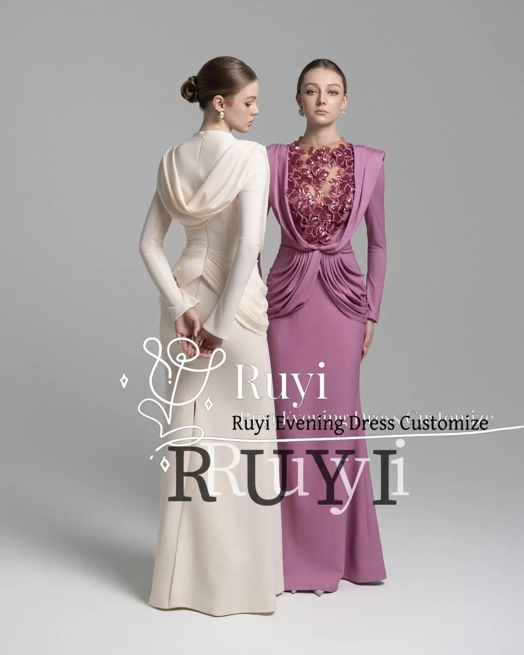 Personalizado mangas compridas lantejoulas flores vestidos de noite 2025 feminino plissados sereia elegante vestido de festa de casamento vestido de baile