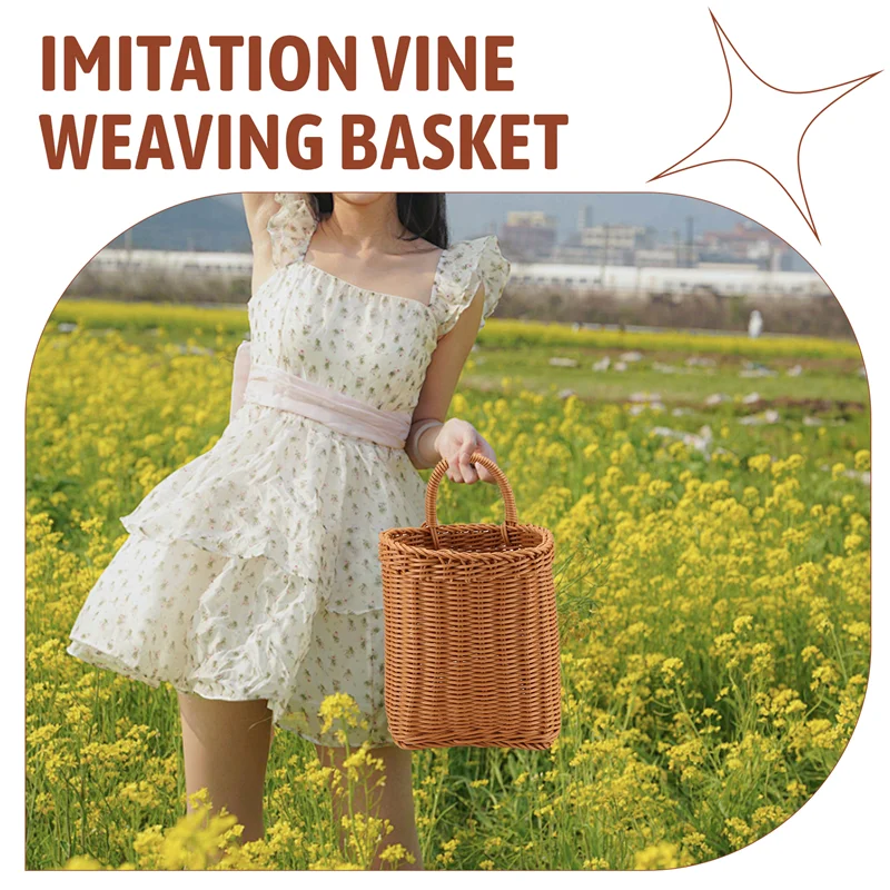 A19F-Cestino portaoggetti da cucina con manico Cestini sospesi intrecciati per soggiorno Organizzatore di articoli vari per frutta Cestini intrecciati a mano