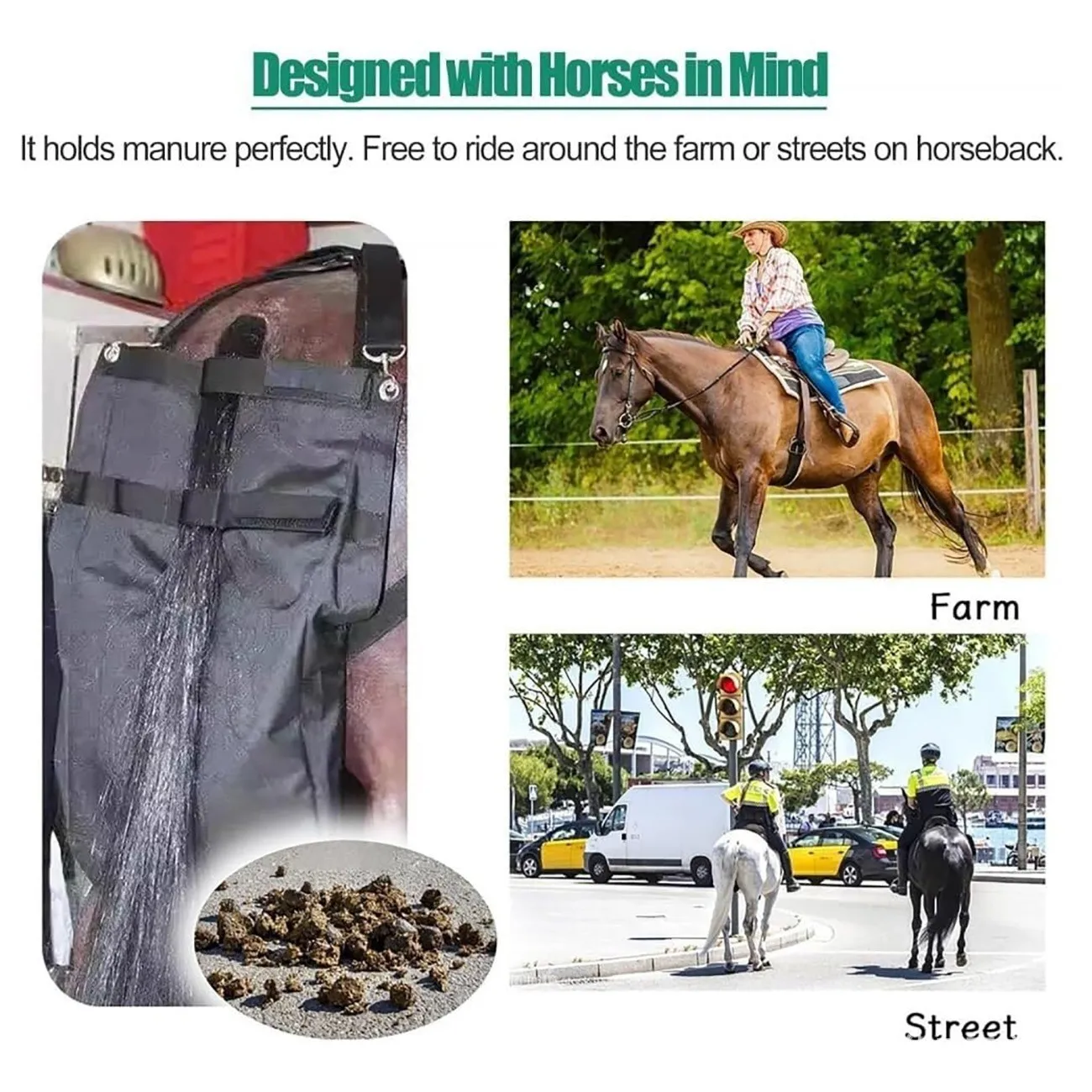 Horse Manure Bag Adjustable Straps Horse Manure Catcher Bag Equine Poop Diaper Waterproof Sturdy Duty for Mounted Police Units