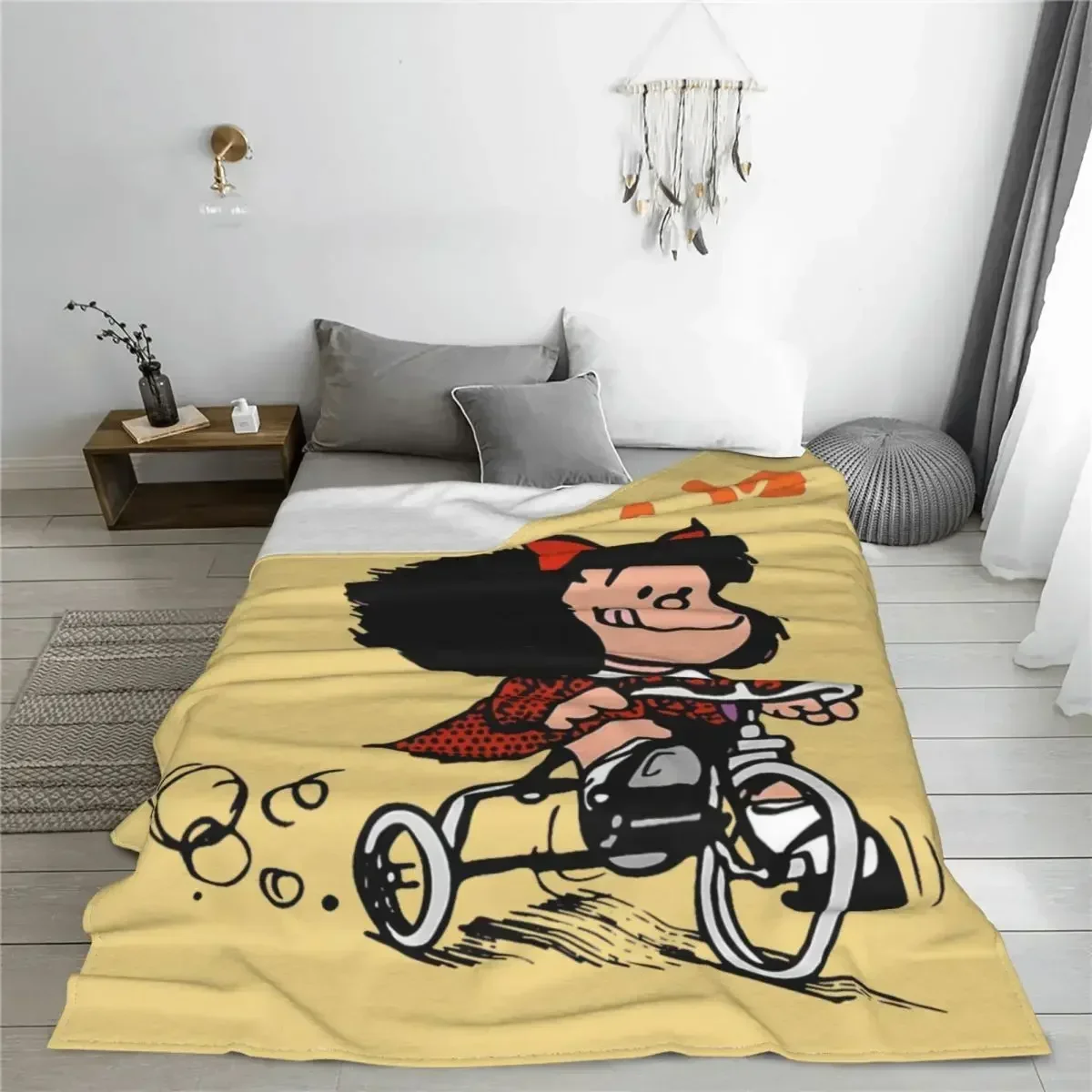 Mafalda Quino Go Bicycle Blankets Flannel Print Cute Funny Multifunction Soft Throw Blanket for Sofa Couch Rug Piece