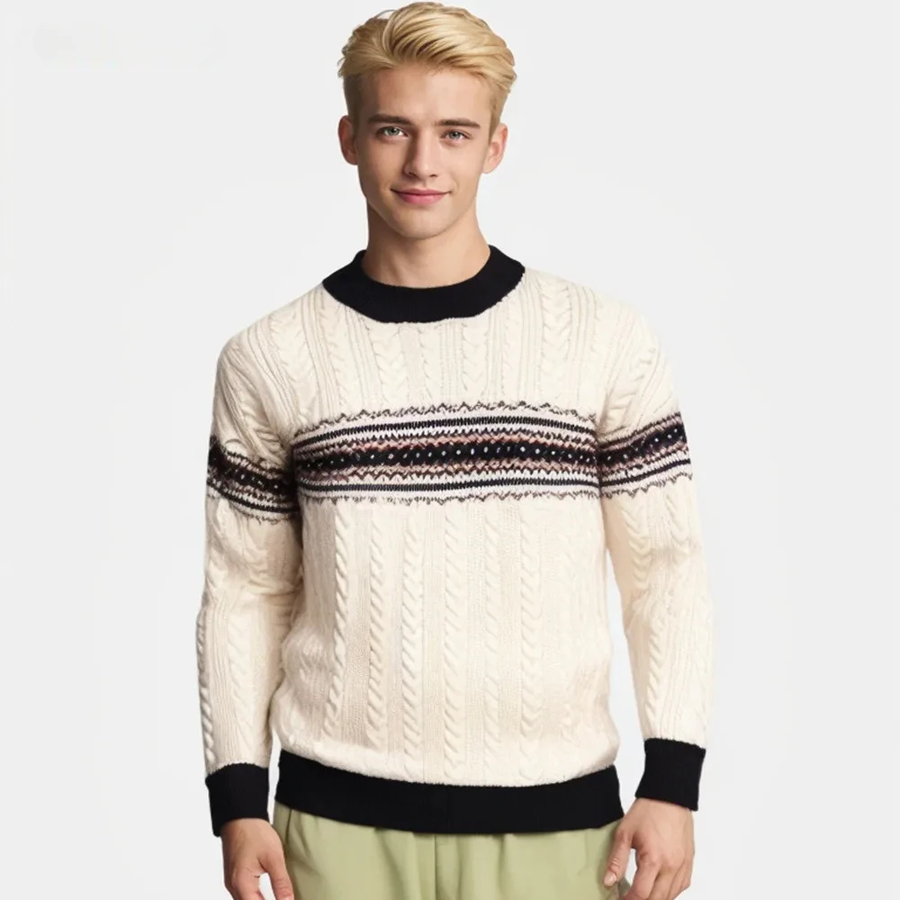 2025 High Quality Mens Trend  Sweater Slim Fit Casual Knitted Turtleneck Pullover Tops