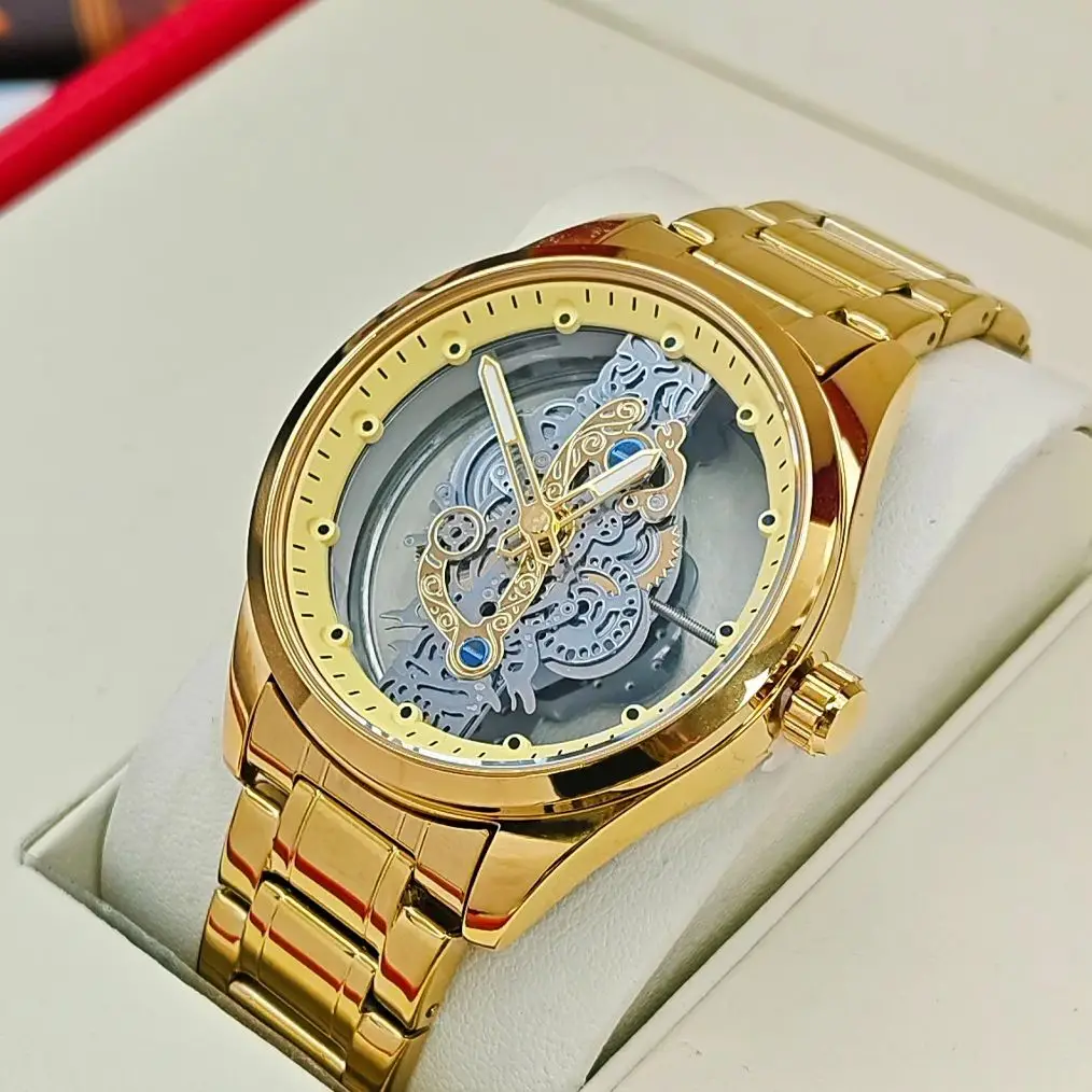 

New High-End Double-Sided Hollow Men's Watch with Luminous Waterproof Steel Band Quartz Watch, Fashionable Business Casual Versatile Stylish Trendy Men's Watch