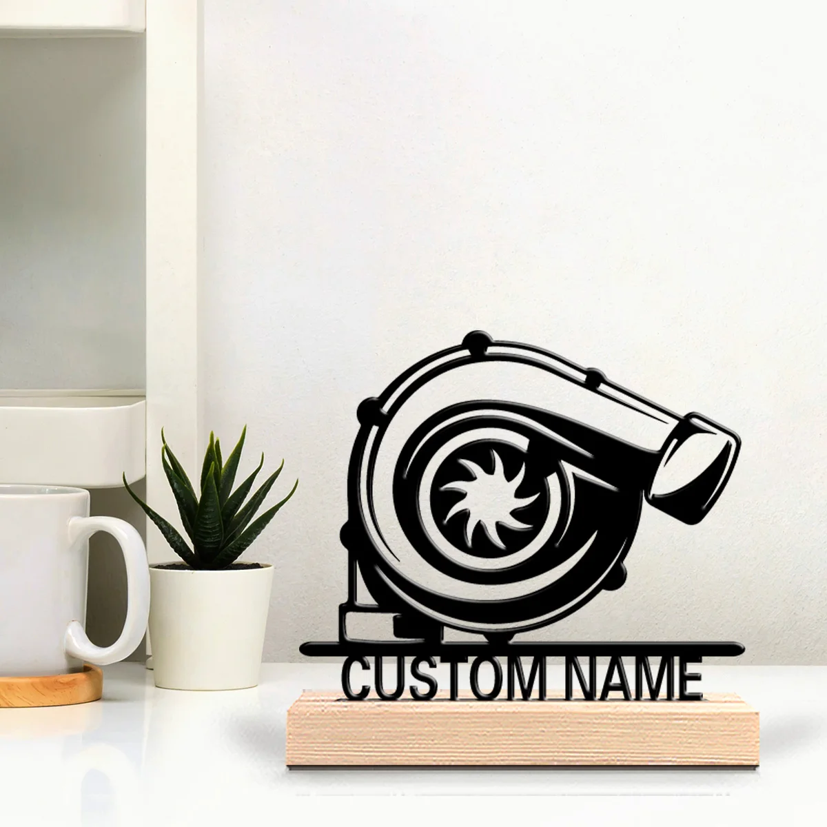 1pc turbine engine Customized Name Metal Statue With Wood Base Art Crafts With Wood Base Iron Sculpture For Home Desk Decor