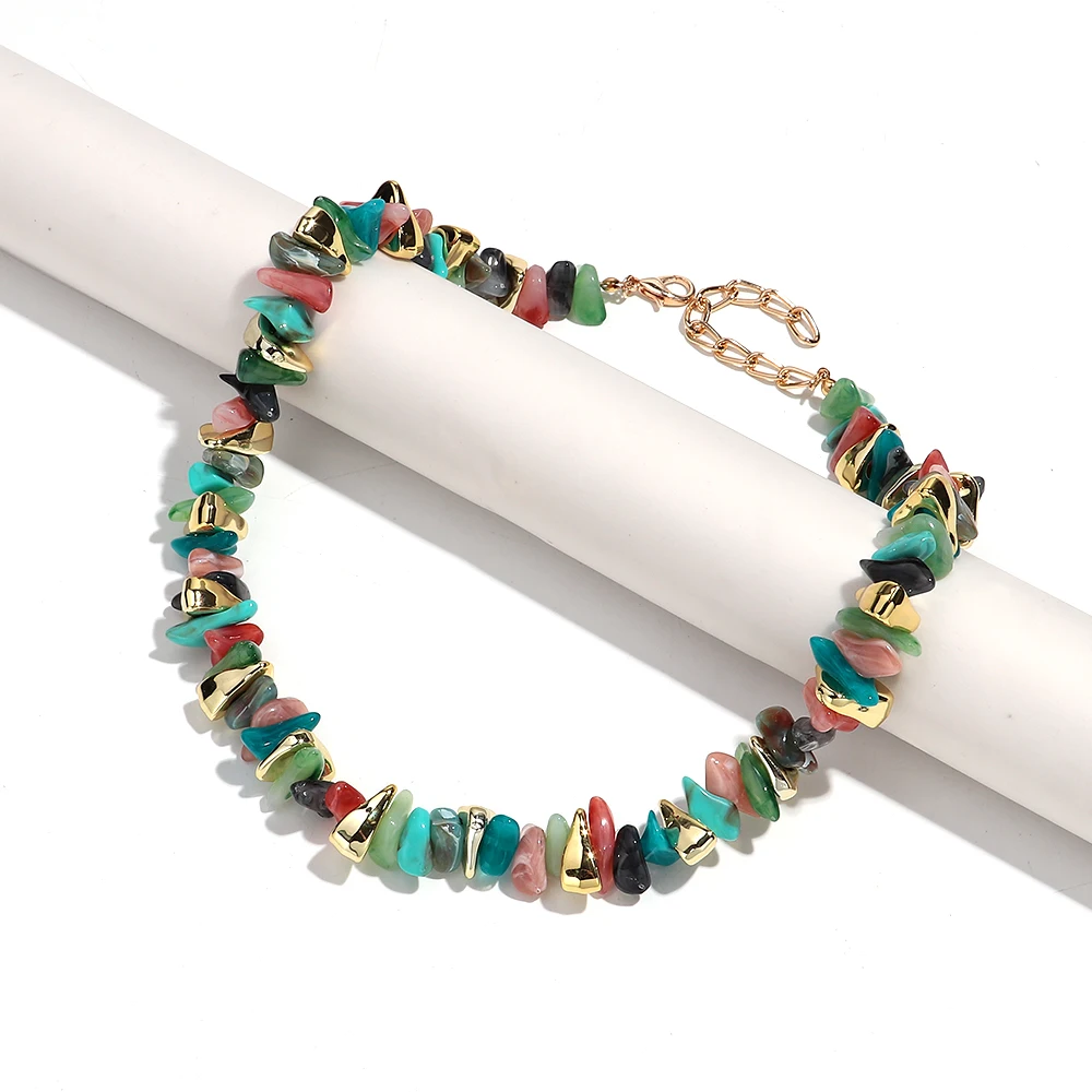 Boho Colorful Acrylic Irregular Stone Beads Necklace Bracelets Set