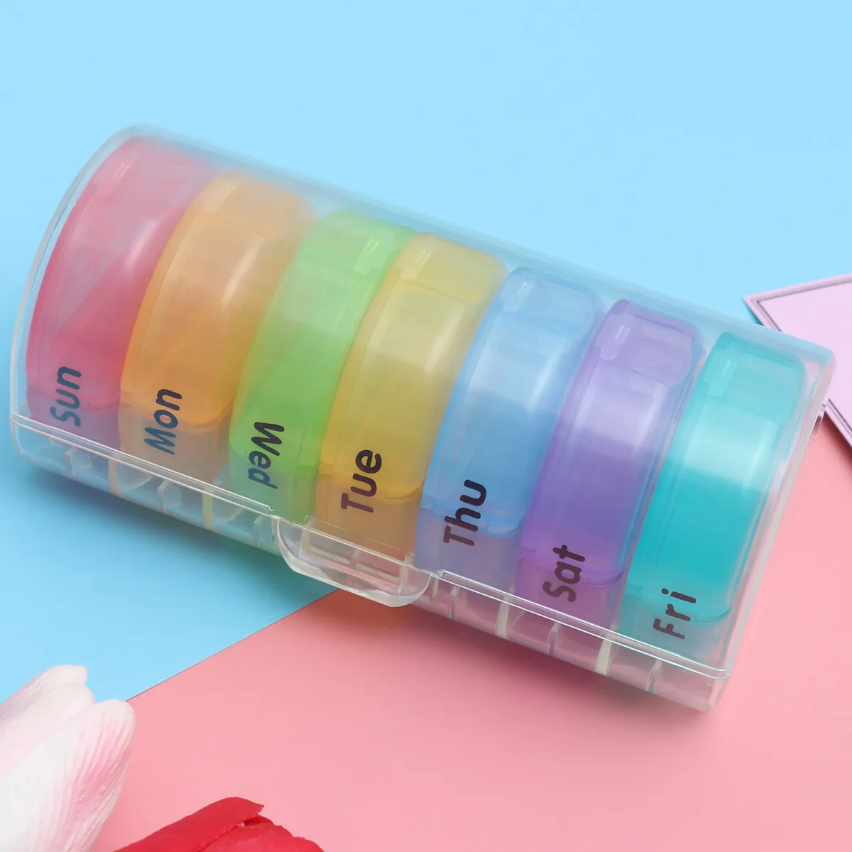 14 Compartment 7 Day Pill Organizer Weekly Medicine Box with Day Night Labels Transparent Lids Moisture Proof Portable