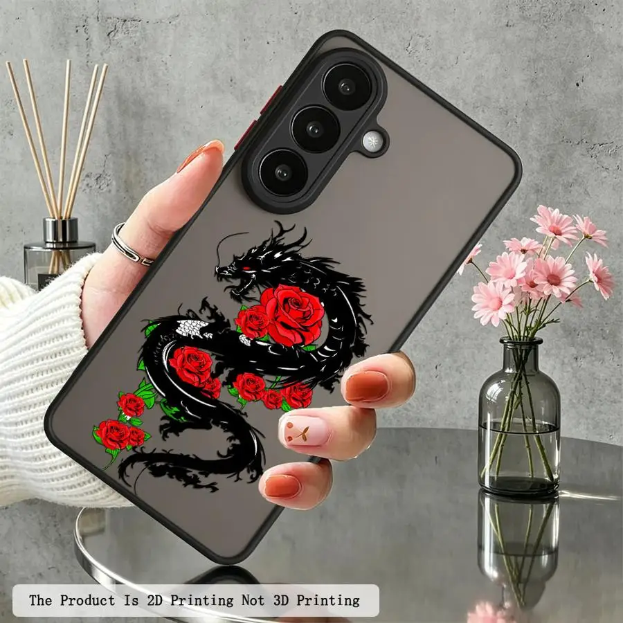 Funda Back Phone Cover Case for Samsung Galaxy S26 S20 FE S24 Plus Note 20 Ultra 10+ S22 S23 FE S21 S25 Ultra Rose Black Dragon