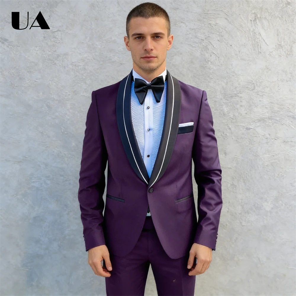

Trendy Men's Slim Fitting Suit Set, 2 PCS One Button Suit Jacket Formal Business Tuxedo Customized Suit Blazer Trousers Tuxedo