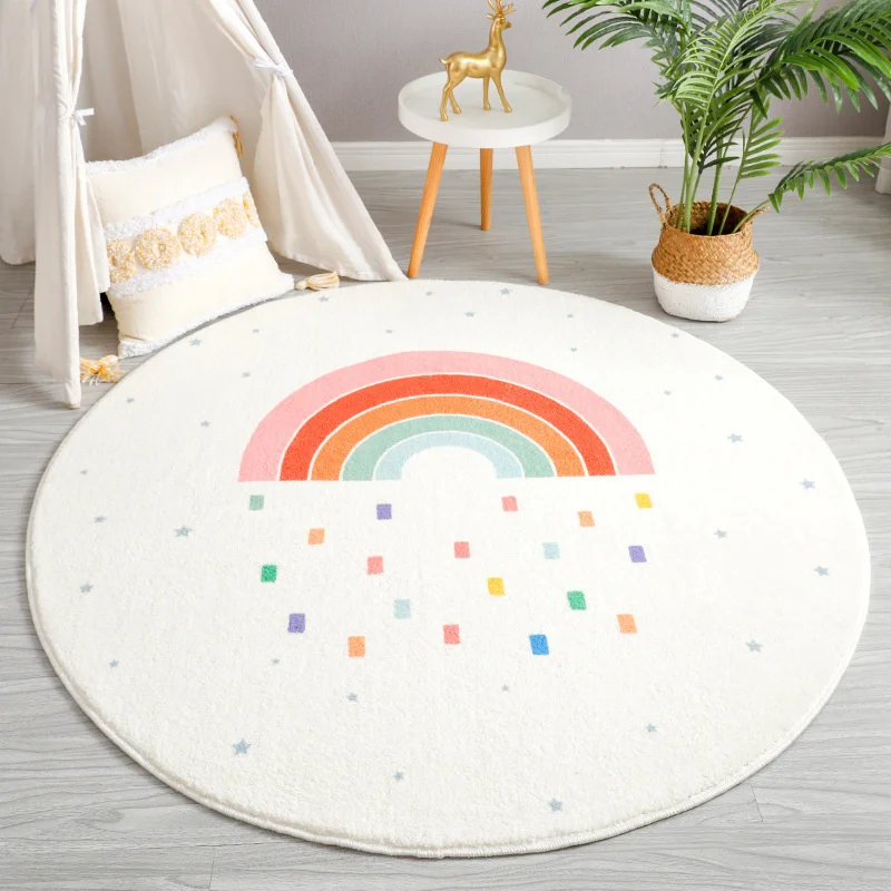 Rainbow cartoon Round Carpet Bedroom Animal Non-slip bedside area carpet Soft plush children\'s play mat Comfortable home decor