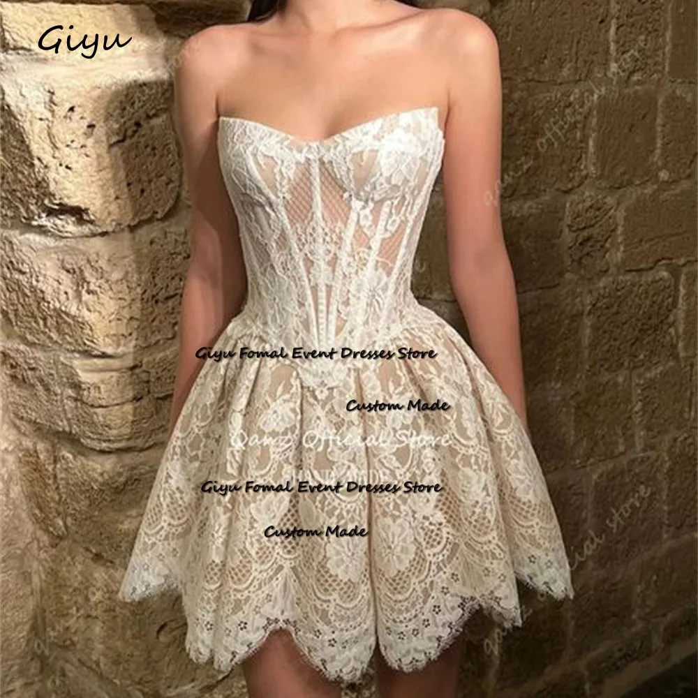 Giyu Fairy Lace Followers Mini Wedding Dress A-line Short-length Above The Knee Birthday Party Dress Prom Dress