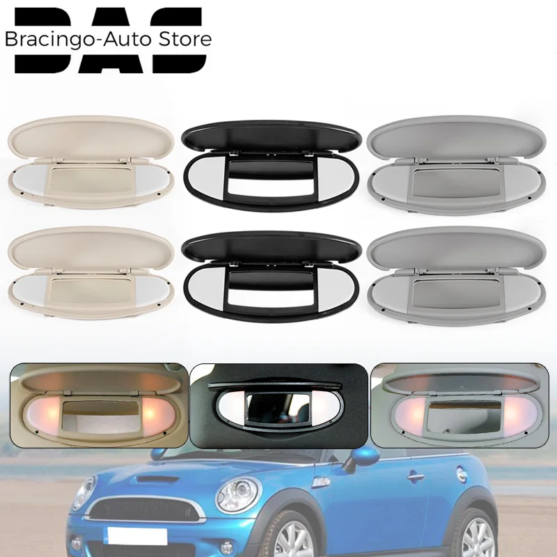 2piece Car Interior Make Up Mirror Sun Visor Vanity Mirror Cover with Light Lamp Cap Lid Fit For BMW Mini R55 R56 R60 2007-2015