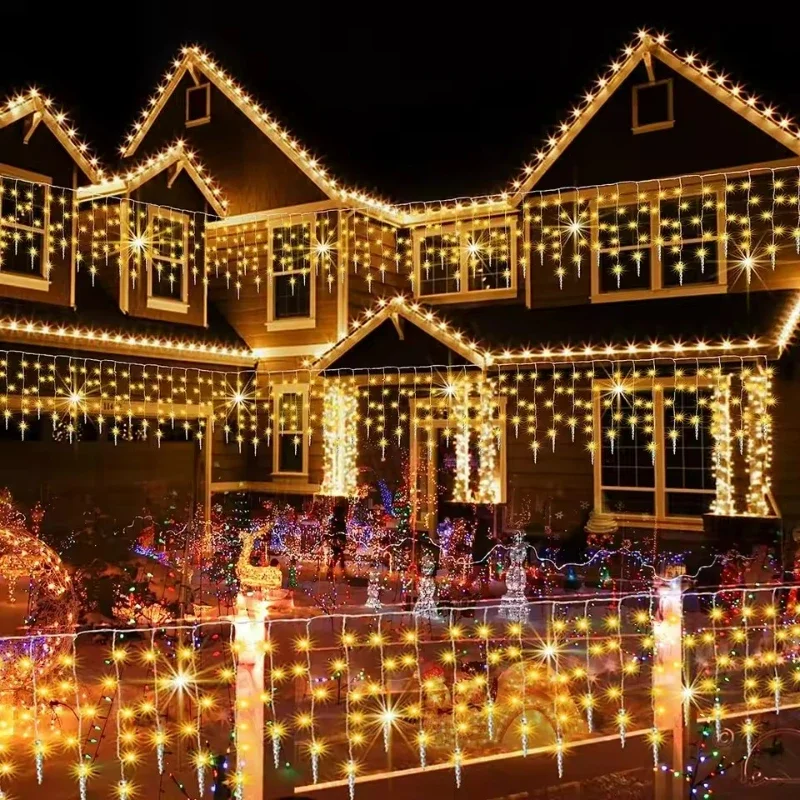 LED Solar   Icicle Curtain String Lights Droop Outdoor Garden Wedding Light New Year Droop 0.5M 0.6M 0.7M Christmas Decoration