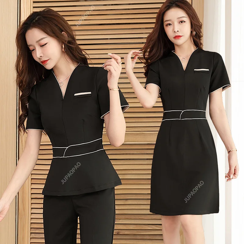 Uniforme estético de verano, traje de salón de belleza de manga corta, ropa de esteticista de Spa para mujer, ropa de trabajo de masaje de Hotel, monos coreanos