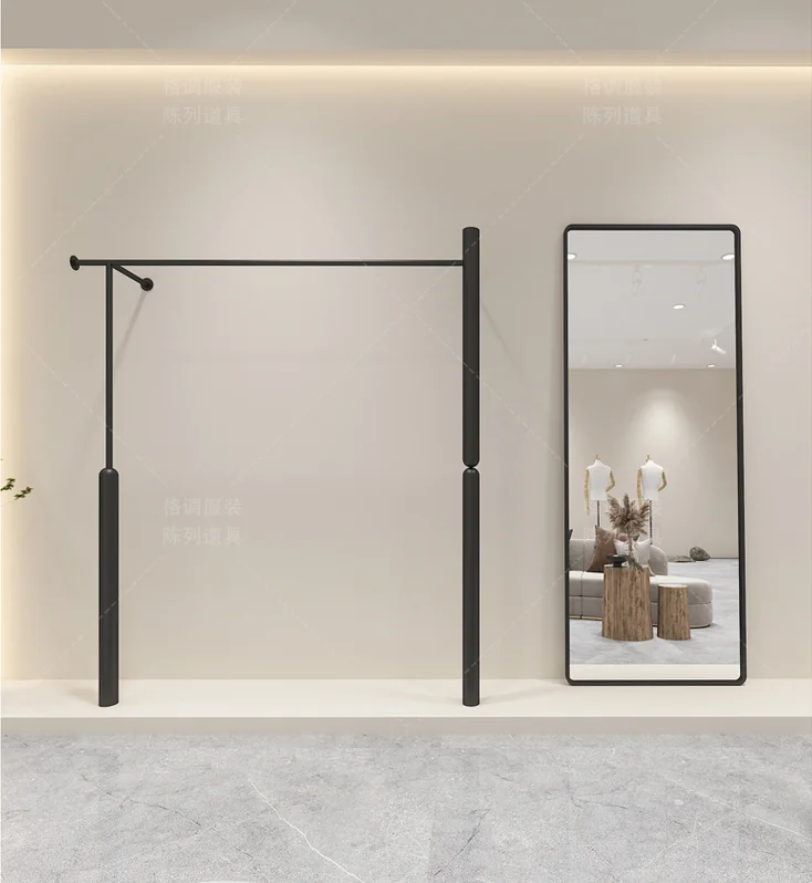 Clothing store shelves display hanging racks on the wall, display racks for women\'s personalized light luxury clothing racks