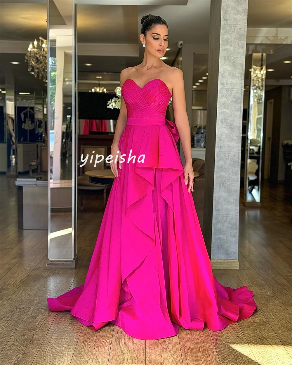 Sparkle Jersey Bow A-line Sweetheart Long Dresses Prom Dresses Classic Exquisite Modern Style Pastrol Unisex Chinese Style