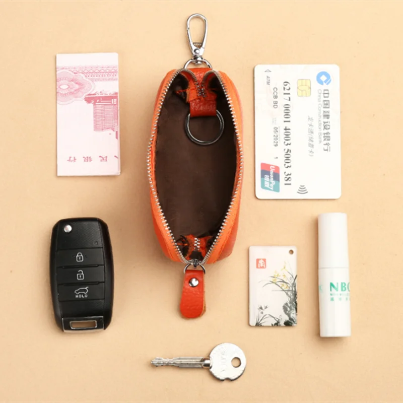 Men's real Leather Key Wallet Waist Hanging Key Purse peanut Housekeeper Covers Zipper Pouch Keychain Organizer Car Key Holder