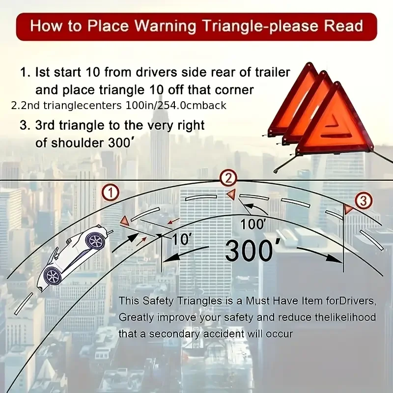 

Car Triangle Reflective Tripod Emergency Breakdown Warning Reflective Sticker Safety Hazard Foldable Stop Sign Car Accessories