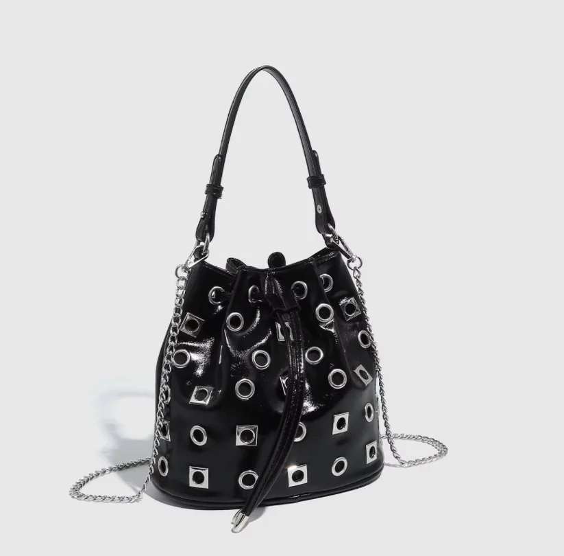 

Y2k Fashion Women's Handbags Soft PU Leather Bucket Bag Girls Underarm Bag Vintage Female Small Shoulder Bags Chain Tote Purses