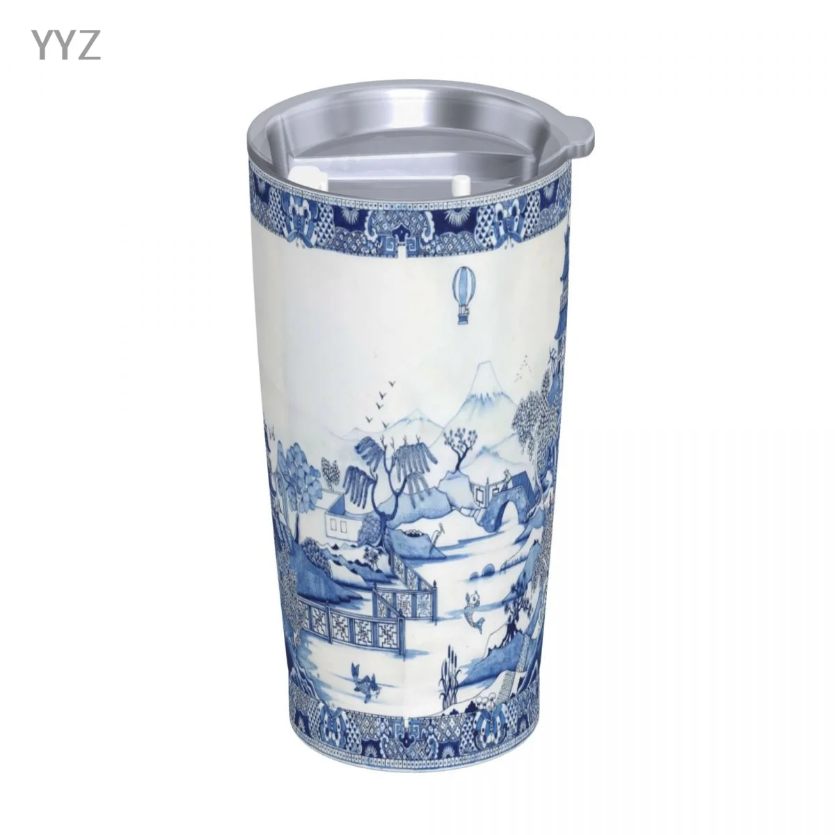 Blue Willow Chinoiserie Blue And White Porcelain Tumblers Bulk Stainless Steel Cup with Lid Double Wall Vacuum Insulated Mug