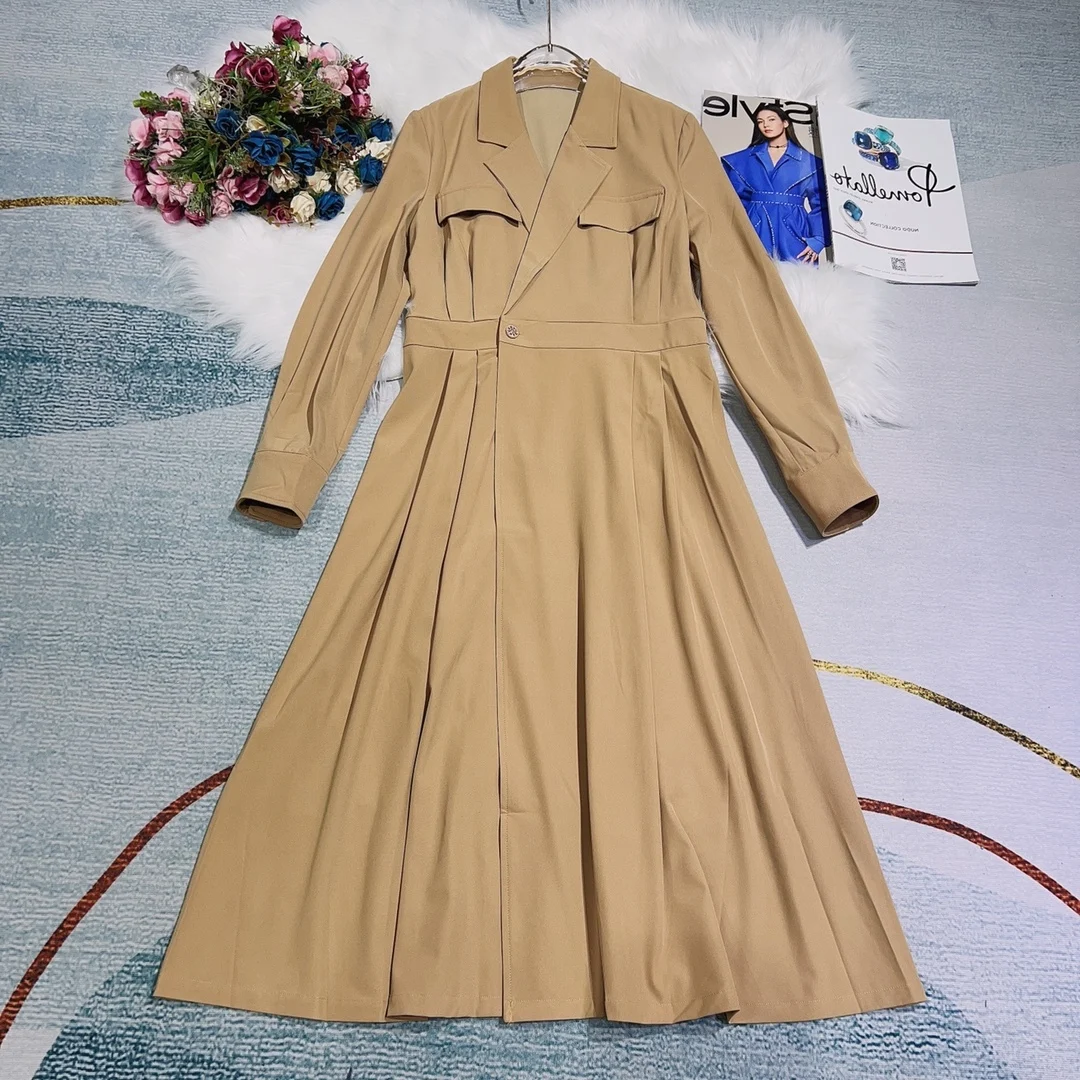 

New 2023 Winter Autumn and French Retro High-Grade Suit Khaki Elegant Trench Coat Dress 0909