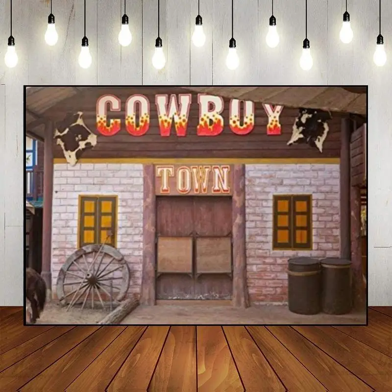 

Decoration Photo Photography Backdrop Farmhouse Warehous Rustic Happy Birthday Party Wall Western Cowboy Theme Background Hat