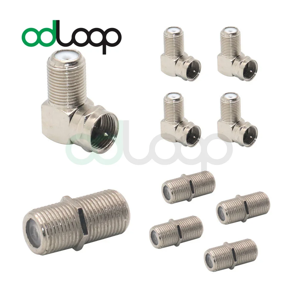 ODLOOP 5-Pairs Coaxial Cable Female Connector Bundle with 90 Degree Male to Female Adapter, Right Angle F-Type RG6 Adapter