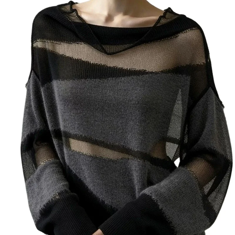 

This Year's Popular Unique Super-good-looking Tops Korean Lazy Style Design Sense Niche Black Knitted Sweater Winter Pullovers