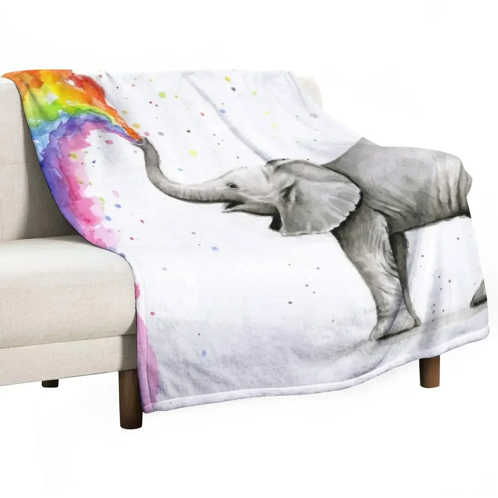 

Baby Elephant Spraying Rainbow Throw Blanket Blankets For Baby Personalized Gift Blankets