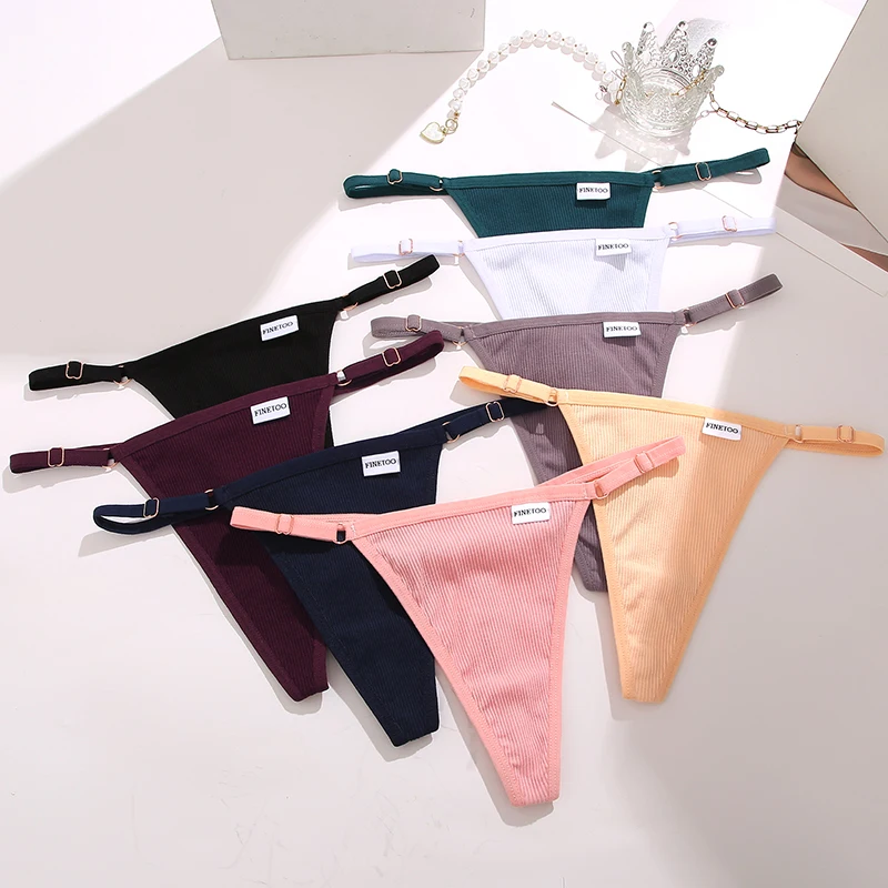 FINETOO 3PCS/Set Women Cotton G-string Sexy Thong Panties T-Back S-XL Female Underwear Girls finetoo Adjustable Waist Lingerie