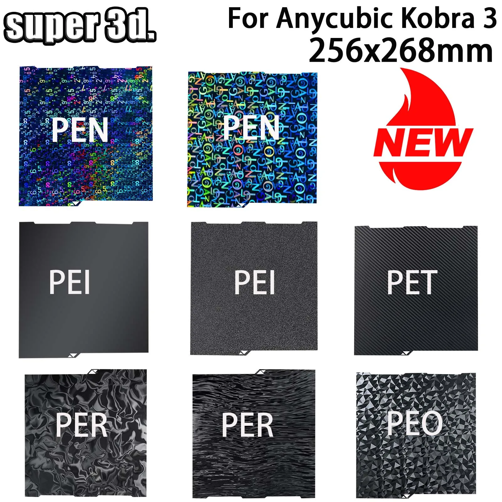 

Комбинированная рабочая пластина Anycubic Kobra 3 256x268, лист пружинной стали PEO PET PEI, двухсторонний лист Anycubic Kobra 3, аксессуары Hotend