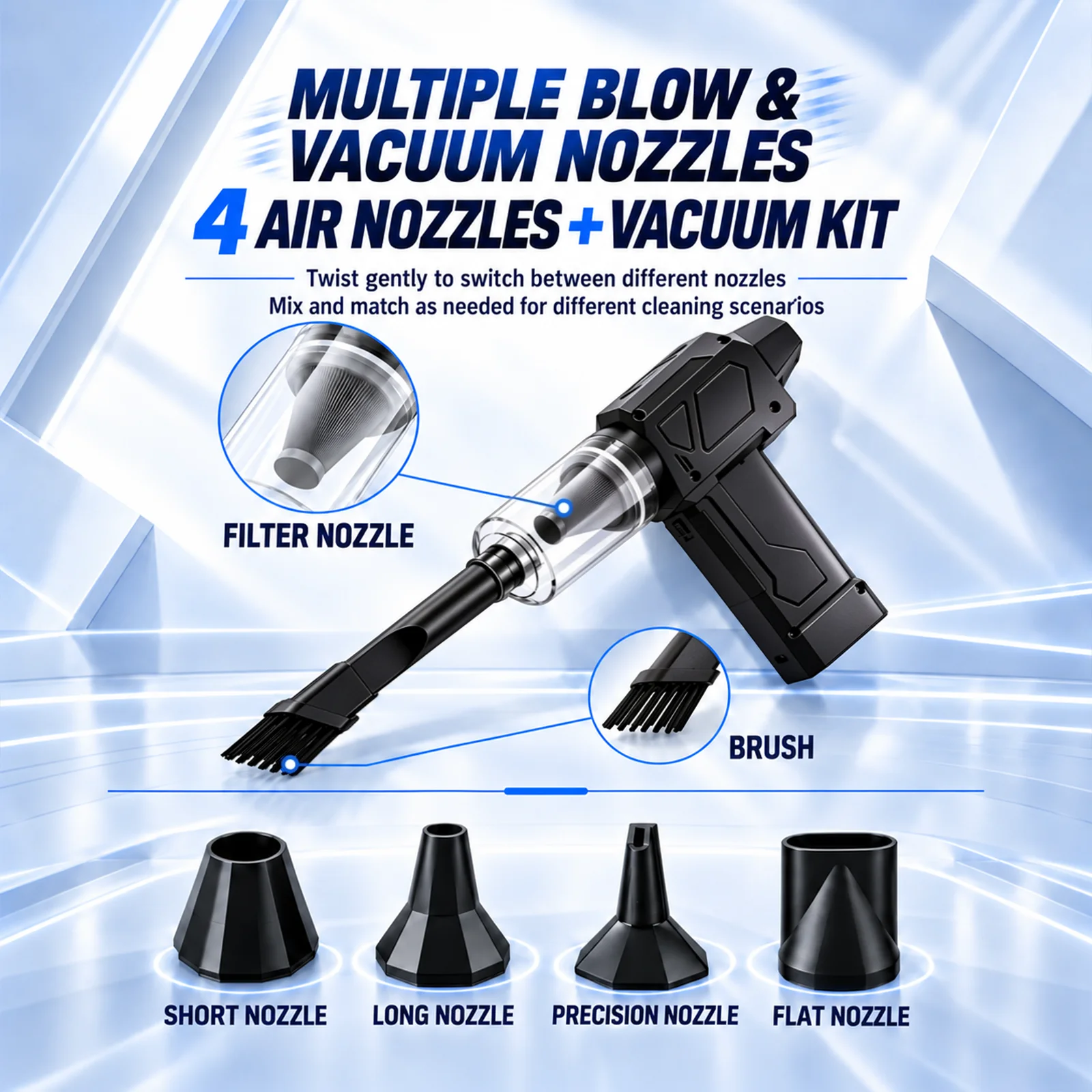 2-in-1 Portable Turbo Blower Wearable Neck Waist Fan Handheld Air Duster Vacuum Cleaner for Car Keyboard Outdoor Dust Removal